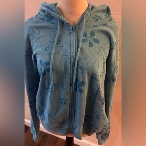 Disney Stitch long sleeve blue zip up hooded jacket size L NWT